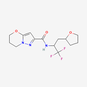 molecular formula C14H18F3N3O3 B6950127 N-[1,1,1-trifluoro-3-(oxolan-2-yl)propan-2-yl]-6,7-dihydro-5H-pyrazolo[5,1-b][1,3]oxazine-2-carboxamide 
