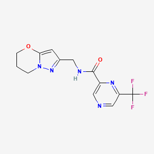 molecular formula C13H12F3N5O2 B6950192 N-(6,7-dihydro-5H-pyrazolo[5,1-b][1,3]oxazin-2-ylmethyl)-6-(trifluoromethyl)pyrazine-2-carboxamide 
