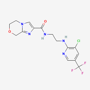 molecular formula C15H15ClF3N5O2 B6950288 N-[2-[[3-chloro-5-(trifluoromethyl)pyridin-2-yl]amino]ethyl]-6,8-dihydro-5H-imidazo[2,1-c][1,4]oxazine-2-carboxamide 
