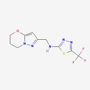 molecular formula C10H10F3N5OS B6950337 N-(6,7-dihydro-5H-pyrazolo[5,1-b][1,3]oxazin-2-ylmethyl)-5-(trifluoromethyl)-1,3,4-thiadiazol-2-amine 
