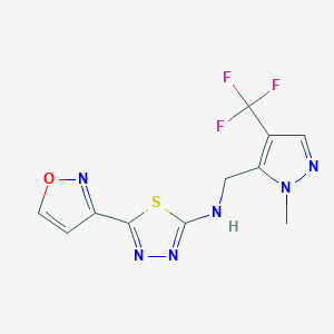 molecular formula C11H9F3N6OS B6950348 N-[[2-methyl-4-(trifluoromethyl)pyrazol-3-yl]methyl]-5-(1,2-oxazol-3-yl)-1,3,4-thiadiazol-2-amine 