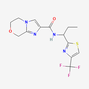 molecular formula C14H15F3N4O2S B6950433 N-[1-[4-(trifluoromethyl)-1,3-thiazol-2-yl]propyl]-6,8-dihydro-5H-imidazo[2,1-c][1,4]oxazine-2-carboxamide 