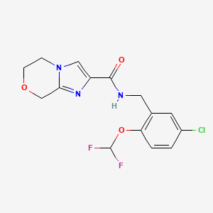 molecular formula C15H14ClF2N3O3 B6950441 N-[[5-chloro-2-(difluoromethoxy)phenyl]methyl]-6,8-dihydro-5H-imidazo[2,1-c][1,4]oxazine-2-carboxamide 