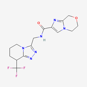 molecular formula C15H17F3N6O2 B6950558 N-[[8-(trifluoromethyl)-5,6,7,8-tetrahydro-[1,2,4]triazolo[4,3-a]pyridin-3-yl]methyl]-6,8-dihydro-5H-imidazo[2,1-c][1,4]oxazine-2-carboxamide 