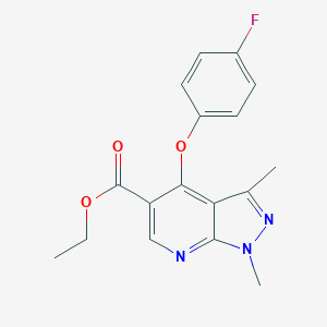 molecular formula C17H16FN3O3 B069506 Ethyl 4-(4-fluorophenoxy)-1,3-dimethyl-1h-pyrazolo[3,4-b]pyridine-5-carboxylate CAS No. 174842-35-4