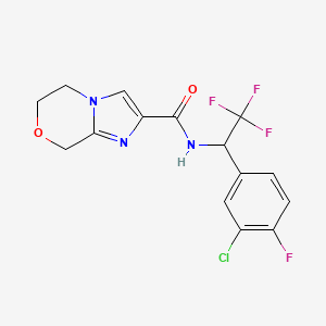 molecular formula C15H12ClF4N3O2 B6950652 N-[1-(3-chloro-4-fluorophenyl)-2,2,2-trifluoroethyl]-6,8-dihydro-5H-imidazo[2,1-c][1,4]oxazine-2-carboxamide 