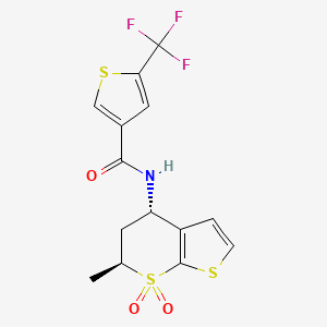 molecular formula C14H12F3NO3S3 B6950745 N-[(4S,6S)-6-methyl-7,7-dioxo-5,6-dihydro-4H-thieno[2,3-b]thiopyran-4-yl]-5-(trifluoromethyl)thiophene-3-carboxamide 