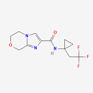 molecular formula C12H14F3N3O2 B6950758 N-[1-(2,2,2-trifluoroethyl)cyclopropyl]-6,8-dihydro-5H-imidazo[2,1-c][1,4]oxazine-2-carboxamide 