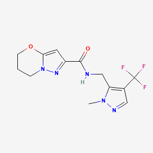 molecular formula C13H14F3N5O2 B6950822 N-[[2-methyl-4-(trifluoromethyl)pyrazol-3-yl]methyl]-6,7-dihydro-5H-pyrazolo[5,1-b][1,3]oxazine-2-carboxamide 
