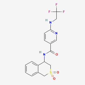 molecular formula C17H16F3N3O3S B6950905 N-(2,2-dioxo-3,4-dihydro-1H-isothiochromen-4-yl)-6-(2,2,2-trifluoroethylamino)pyridine-3-carboxamide 