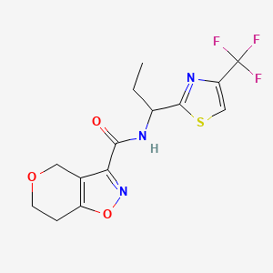 molecular formula C14H14F3N3O3S B6950932 N-[1-[4-(trifluoromethyl)-1,3-thiazol-2-yl]propyl]-6,7-dihydro-4H-pyrano[3,4-d][1,2]oxazole-3-carboxamide 