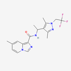 molecular formula C18H20F3N5O B6951070 N-[1-[3,5-dimethyl-1-(2,2,2-trifluoroethyl)pyrazol-4-yl]ethyl]-7-methylimidazo[1,5-a]pyridine-1-carboxamide 