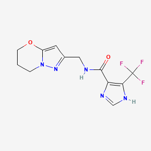 molecular formula C12H12F3N5O2 B6951231 N-(6,7-dihydro-5H-pyrazolo[5,1-b][1,3]oxazin-2-ylmethyl)-5-(trifluoromethyl)-1H-imidazole-4-carboxamide 