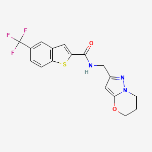 molecular formula C17H14F3N3O2S B6951237 N-(6,7-dihydro-5H-pyrazolo[5,1-b][1,3]oxazin-2-ylmethyl)-5-(trifluoromethyl)-1-benzothiophene-2-carboxamide 