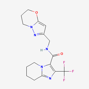molecular formula C16H18F3N5O2 B6951254 N-(6,7-dihydro-5H-pyrazolo[5,1-b][1,3]oxazin-2-ylmethyl)-2-(trifluoromethyl)-5,6,7,8-tetrahydroimidazo[1,2-a]pyridine-3-carboxamide 