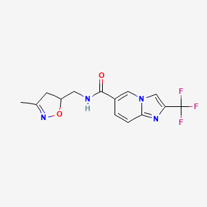 molecular formula C14H13F3N4O2 B6951273 N-[(3-methyl-4,5-dihydro-1,2-oxazol-5-yl)methyl]-2-(trifluoromethyl)imidazo[1,2-a]pyridine-6-carboxamide 