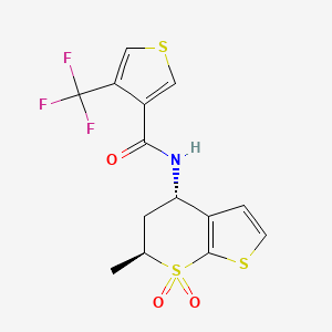 molecular formula C14H12F3NO3S3 B6951409 N-[(4S,6S)-6-methyl-7,7-dioxo-5,6-dihydro-4H-thieno[2,3-b]thiopyran-4-yl]-4-(trifluoromethyl)thiophene-3-carboxamide 