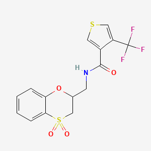 molecular formula C15H12F3NO4S2 B6951434 N-[(4,4-dioxo-2,3-dihydro-1,4lambda6-benzoxathiin-2-yl)methyl]-4-(trifluoromethyl)thiophene-3-carboxamide 