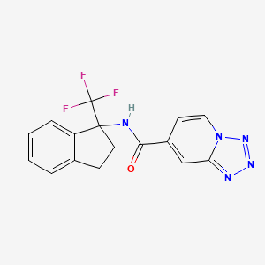 molecular formula C16H12F3N5O B6951515 N-[1-(trifluoromethyl)-2,3-dihydroinden-1-yl]tetrazolo[1,5-a]pyridine-7-carboxamide 