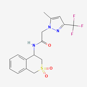 molecular formula C16H16F3N3O3S B6951602 N-(2,2-dioxo-3,4-dihydro-1H-isothiochromen-4-yl)-2-[5-methyl-3-(trifluoromethyl)pyrazol-1-yl]acetamide 
