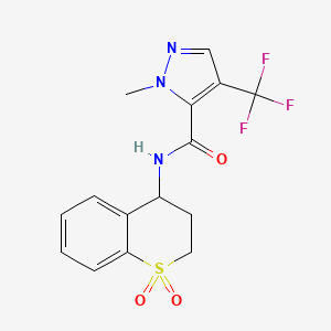molecular formula C15H14F3N3O3S B6951777 N-(1,1-dioxo-3,4-dihydro-2H-thiochromen-4-yl)-2-methyl-4-(trifluoromethyl)pyrazole-3-carboxamide 