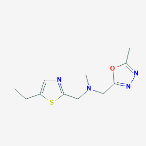 molecular formula C11H16N4OS B6952148 N-[(5-ethyl-1,3-thiazol-2-yl)methyl]-N-methyl-1-(5-methyl-1,3,4-oxadiazol-2-yl)methanamine 