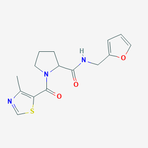 molecular formula C15H17N3O3S B6953521 N-(furan-2-ylmethyl)-1-(4-methyl-1,3-thiazole-5-carbonyl)pyrrolidine-2-carboxamide 
