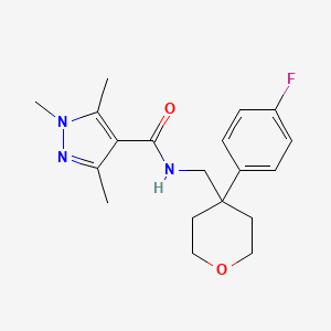 molecular formula C19H24FN3O2 B6954415 N-[[4-(4-fluorophenyl)oxan-4-yl]methyl]-1,3,5-trimethylpyrazole-4-carboxamide 