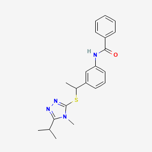 molecular formula C21H24N4OS B6954713 N-[3-[1-[(4-methyl-5-propan-2-yl-1,2,4-triazol-3-yl)sulfanyl]ethyl]phenyl]benzamide 