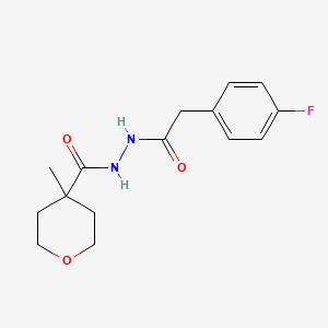 molecular formula C15H19FN2O3 B6954980 N'-[2-(4-fluorophenyl)acetyl]-4-methyloxane-4-carbohydrazide 