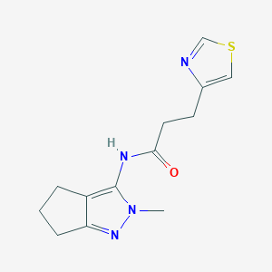 molecular formula C13H16N4OS B6955016 N-(2-methyl-5,6-dihydro-4H-cyclopenta[c]pyrazol-3-yl)-3-(1,3-thiazol-4-yl)propanamide 