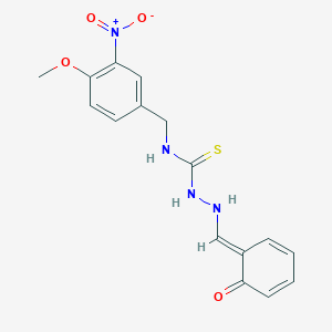 molecular formula C16H16N4O4S B069553 2-((2-Hydroxyphenyl)methylene)-N-((4-methoxy-3-nitrophenyl)methyl)hydrazinecarbothioamide CAS No. 186453-57-6