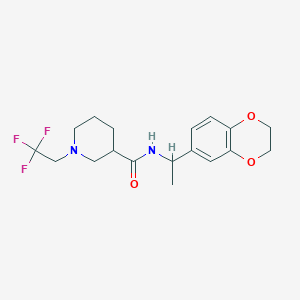 molecular formula C18H23F3N2O3 B6955569 N-[1-(2,3-dihydro-1,4-benzodioxin-6-yl)ethyl]-1-(2,2,2-trifluoroethyl)piperidine-3-carboxamide 