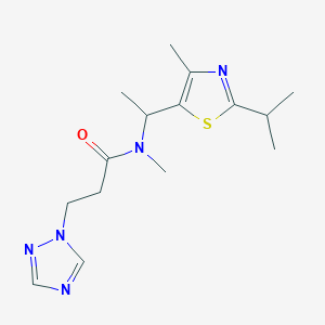 molecular formula C15H23N5OS B6955742 N-methyl-N-[1-(4-methyl-2-propan-2-yl-1,3-thiazol-5-yl)ethyl]-3-(1,2,4-triazol-1-yl)propanamide 