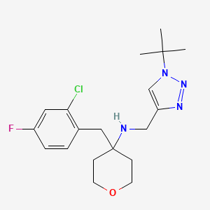 molecular formula C19H26ClFN4O B6955767 N-[(1-tert-butyltriazol-4-yl)methyl]-4-[(2-chloro-4-fluorophenyl)methyl]oxan-4-amine 