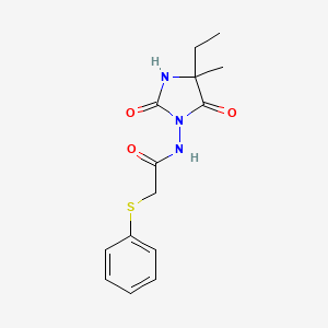 molecular formula C14H17N3O3S B6956037 N-(4-ethyl-4-methyl-2,5-dioxoimidazolidin-1-yl)-2-phenylsulfanylacetamide 