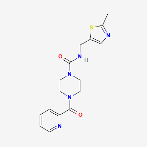 molecular formula C16H19N5O2S B6956275 N-[(2-methyl-1,3-thiazol-5-yl)methyl]-4-(pyridine-2-carbonyl)piperazine-1-carboxamide 