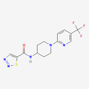 molecular formula C14H14F3N5OS B6956516 N-[1-[5-(trifluoromethyl)pyridin-2-yl]piperidin-4-yl]thiadiazole-5-carboxamide 