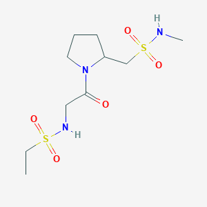 molecular formula C10H21N3O5S2 B6956621 N-[2-[2-(methylsulfamoylmethyl)pyrrolidin-1-yl]-2-oxoethyl]ethanesulfonamide 