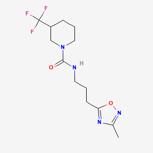 molecular formula C13H19F3N4O2 B6956780 N-[3-(3-methyl-1,2,4-oxadiazol-5-yl)propyl]-3-(trifluoromethyl)piperidine-1-carboxamide 