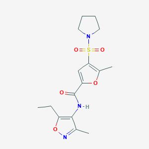 molecular formula C16H21N3O5S B6956879 N-(5-ethyl-3-methyl-1,2-oxazol-4-yl)-5-methyl-4-pyrrolidin-1-ylsulfonylfuran-2-carboxamide 