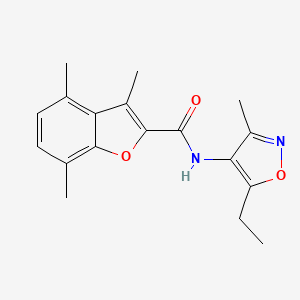 molecular formula C18H20N2O3 B6956886 N-(5-ethyl-3-methyl-1,2-oxazol-4-yl)-3,4,7-trimethyl-1-benzofuran-2-carboxamide 