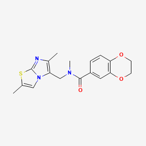molecular formula C18H19N3O3S B6957002 N-[(2,6-dimethylimidazo[2,1-b][1,3]thiazol-5-yl)methyl]-N-methyl-2,3-dihydro-1,4-benzodioxine-6-carboxamide 