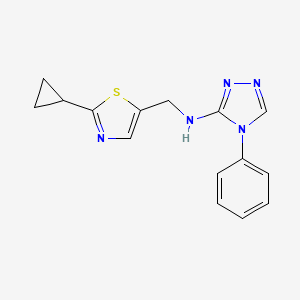 molecular formula C15H15N5S B6957198 N-[(2-cyclopropyl-1,3-thiazol-5-yl)methyl]-4-phenyl-1,2,4-triazol-3-amine 