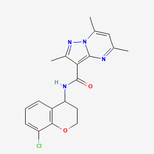 molecular formula C19H19ClN4O2 B6957221 N-(8-chloro-3,4-dihydro-2H-chromen-4-yl)-2,5,7-trimethylpyrazolo[1,5-a]pyrimidine-3-carboxamide 