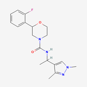 molecular formula C18H23FN4O2 B6957236 N-[1-(1,3-dimethylpyrazol-4-yl)ethyl]-2-(2-fluorophenyl)morpholine-4-carboxamide 
