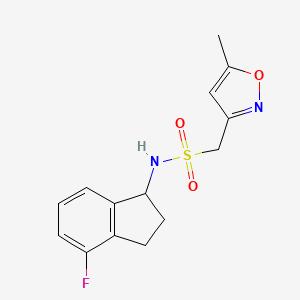 molecular formula C14H15FN2O3S B6957268 N-(4-fluoro-2,3-dihydro-1H-inden-1-yl)-1-(5-methyl-1,2-oxazol-3-yl)methanesulfonamide 