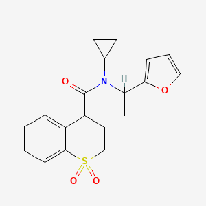 molecular formula C19H21NO4S B6957346 N-cyclopropyl-N-[1-(furan-2-yl)ethyl]-1,1-dioxo-3,4-dihydro-2H-thiochromene-4-carboxamide 