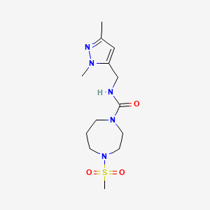 molecular formula C13H23N5O3S B6957508 N-[(2,5-dimethylpyrazol-3-yl)methyl]-4-methylsulfonyl-1,4-diazepane-1-carboxamide 