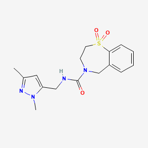 molecular formula C16H20N4O3S B6957512 N-[(2,5-dimethylpyrazol-3-yl)methyl]-1,1-dioxo-3,5-dihydro-2H-1lambda6,4-benzothiazepine-4-carboxamide 